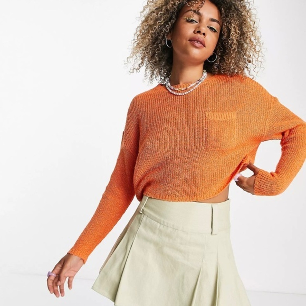 ASOS Cropped Jumper with pocket orange Sz 6 NWT